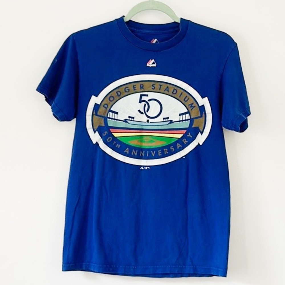 Vintage Dodger Stadium 50th Anniversary Blue Short Sleeve T-Shirts Sz S